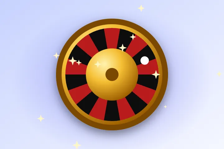 Casino Gambloria – złoto-czerwone koło ruletki, symbol stołów i krupierów