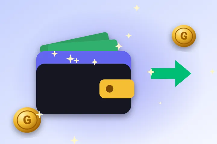 Casino Gambloria – portfel z banknotami i zielona strzałka wypłaty